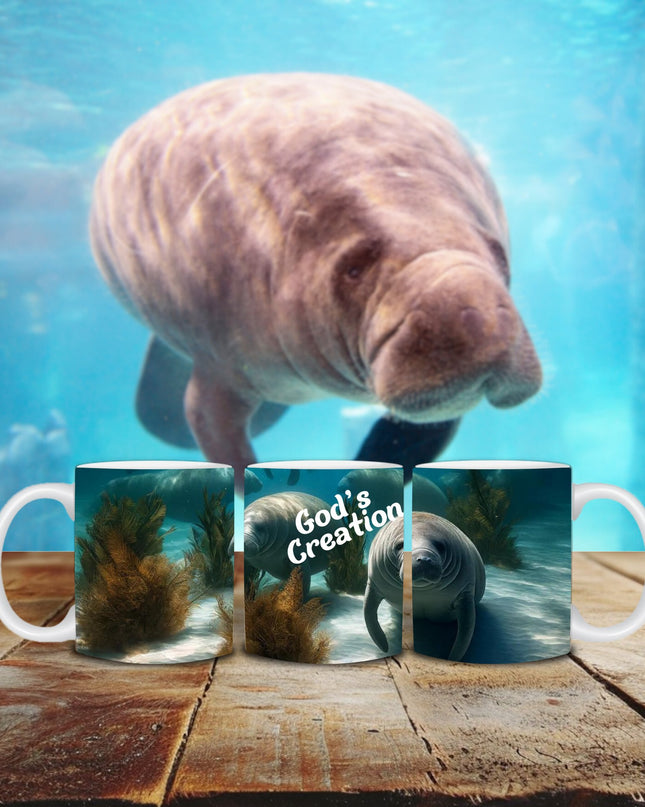 "Serene Manatee 15 oz. Ceramic Mug – God's Marine Creation, Microwave and Dishwasher Safe" - TEXT OF TRUTH1561605_4830