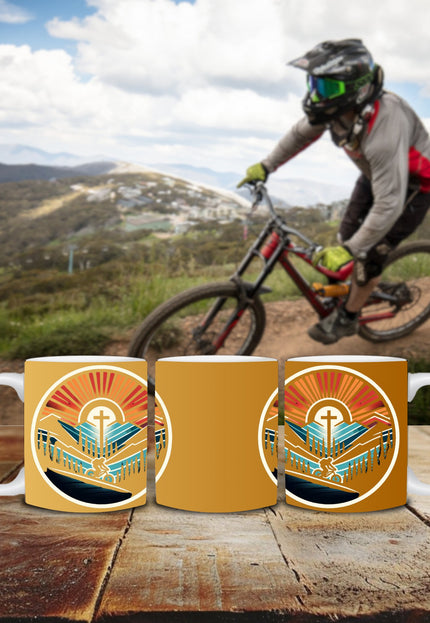 "Spirit of the Ride 15 oz. Ceramic Mug - Cyclist Cross Design, Microwave and Dishwasher Safe" - TEXT OF TRUTH2077765_4830