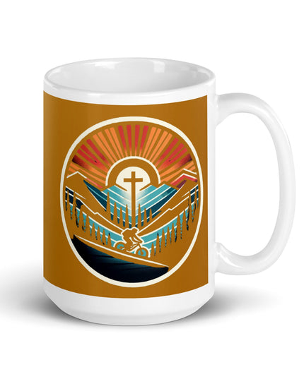 "Spirit of the Ride 15 oz. Ceramic Mug - Cyclist Cross Design, Microwave and Dishwasher Safe" - TEXT OF TRUTH2077765_4830