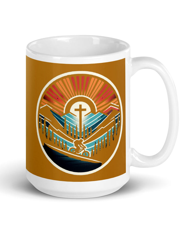 "Spirit of the Ride 15 oz. Ceramic Mug - Cyclist Cross Design, Microwave and Dishwasher Safe" - TEXT OF TRUTH2077765_4830