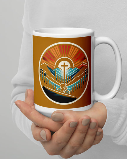 "Spirit of the Ride 15 oz. Ceramic Mug - Cyclist Cross Design, Microwave and Dishwasher Safe" - TEXT OF TRUTH2077765_4830