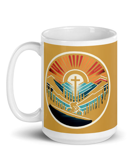 "Spirit of the Ride 15 oz. Ceramic Mug - Cyclist Cross Design, Microwave and Dishwasher Safe" - TEXT OF TRUTH2077765_4830