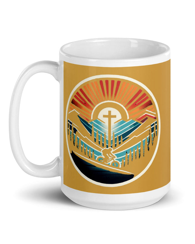 "Spirit of the Ride 15 oz. Ceramic Mug - Cyclist Cross Design, Microwave and Dishwasher Safe" - TEXT OF TRUTH2077765_4830