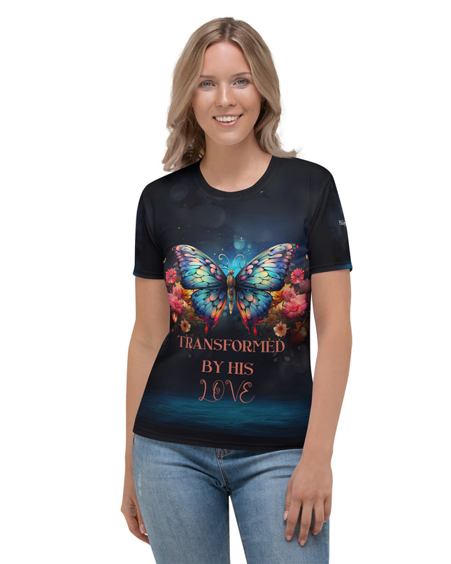 Transformed by His Love – Women’s All - Over Print Christian Butterfly Shirt - TEXT OF TRUTH ™8371785_8884