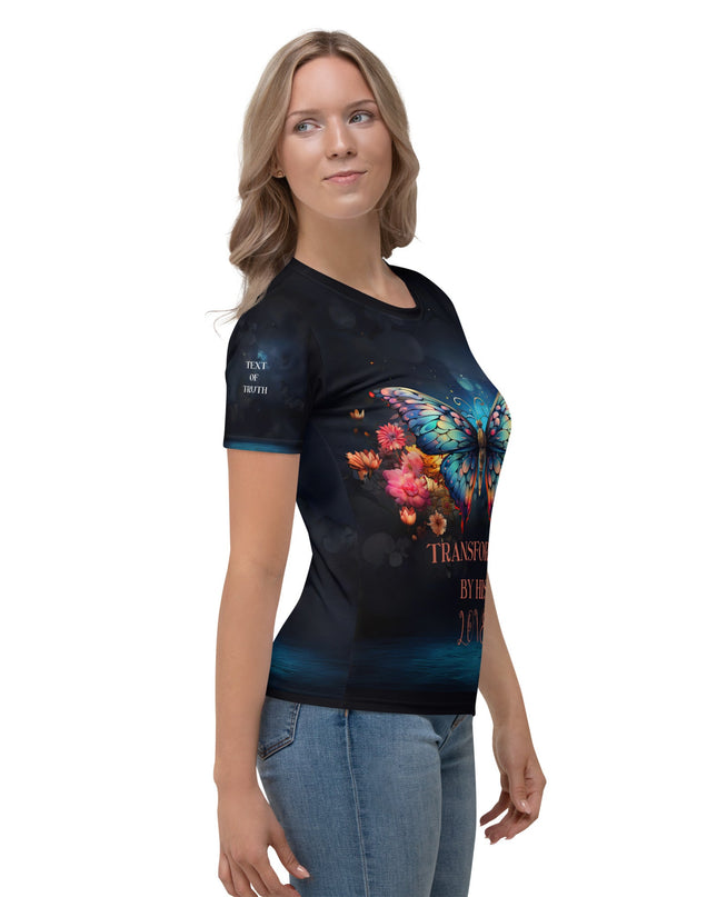 Transformed by His Love – Women’s All - Over Print Christian Butterfly Shirt - TEXT OF TRUTH ™8371785_8884