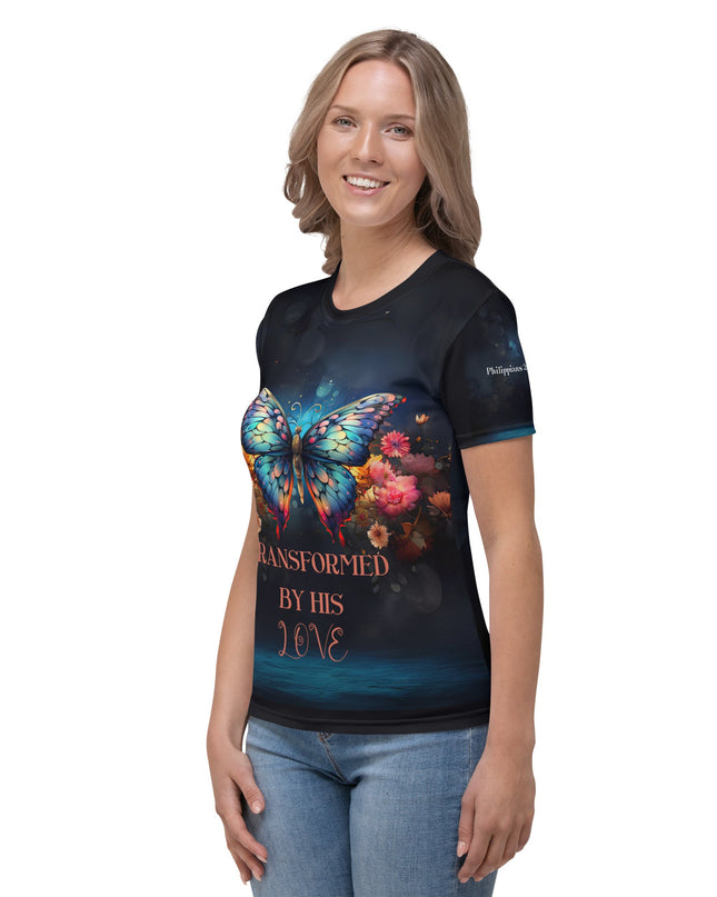 Transformed by His Love – Women’s All - Over Print Christian Butterfly Shirt - TEXT OF TRUTH ™8371785_8884