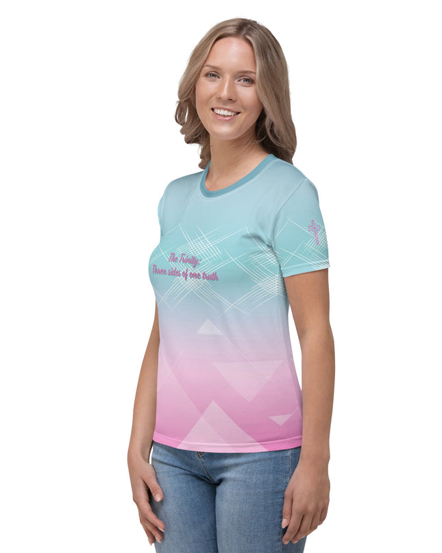 Trinity of Faith – Women’s All - Over Print Christian Shirt - TEXT OF TRUTH ™6467055_8884