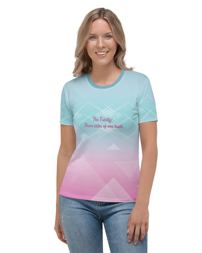 Trinity of Faith – Women’s All - Over Print Christian Shirt - TEXT OF TRUTH ™6467055_8884