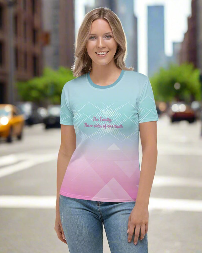 Trinity of Faith – Women’s All - Over Print Christian Shirt - TEXT OF TRUTH ™6467055_8884