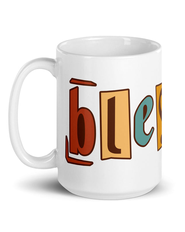 "Vibrant 'BLESSED' Motif 15 oz. Ceramic Mug – Microwave and Dishwasher Safe" - TEXT OF TRUTH4236385_4830