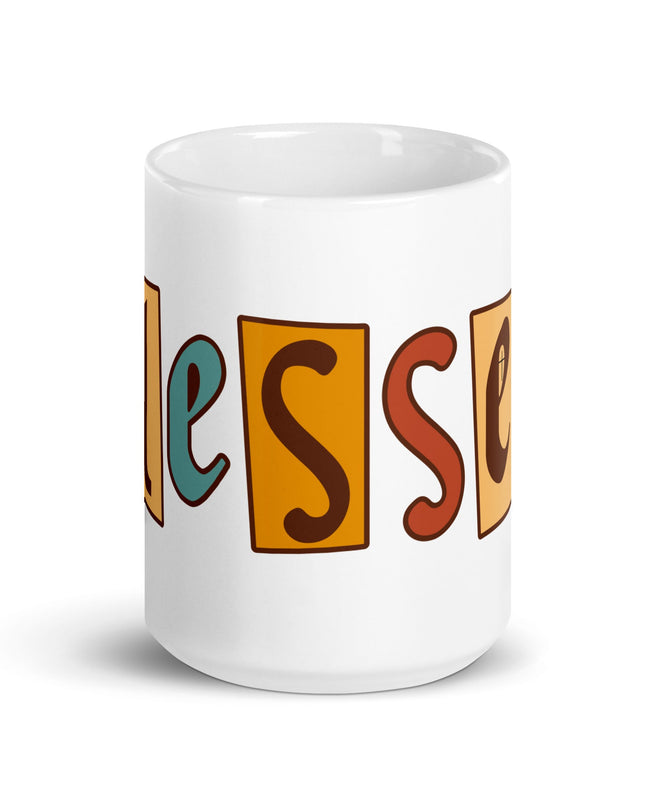 "Vibrant 'BLESSED' Motif 15 oz. Ceramic Mug – Microwave and Dishwasher Safe" - TEXT OF TRUTH4236385_4830