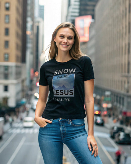 Women's "Snow Falling, Jesus Calling" Christian T-Shirt - TEXT OF TRUTH ™7984272_9575